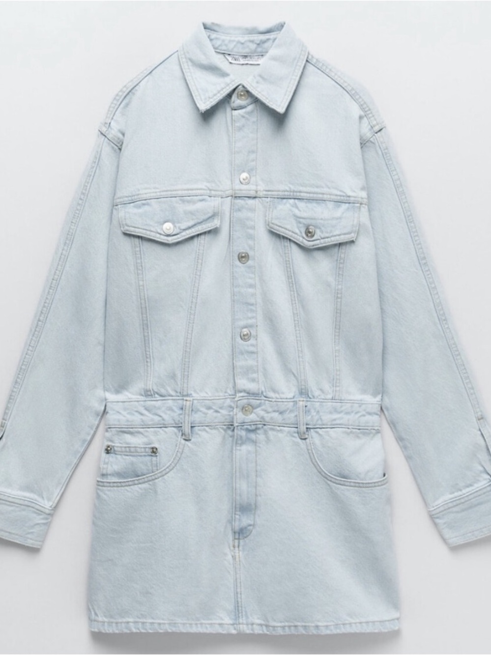 Zara Light-Wash Denim Mini Shirt Dress | Size Medium - Picture 4 of 7